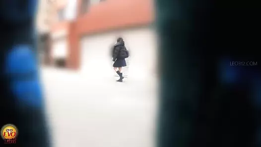 EE-755 04 Public toilet pooping: uniformed girls edition