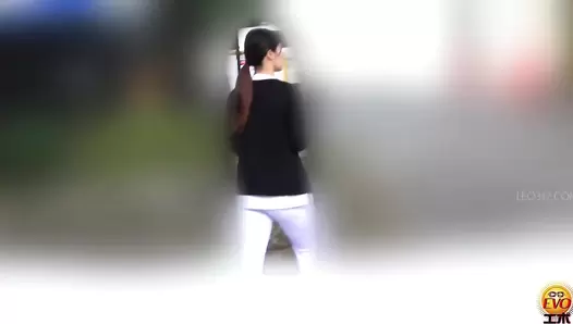 EE-755 01 Public toilet pooping: uniformed girls edition
