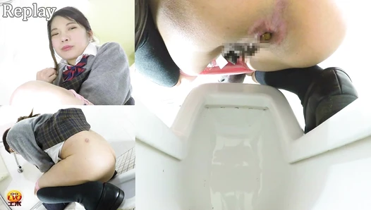 EE-225 01 Young schoolgirls and female students pooping on Japanese style toilet. Multi angle view voyeur