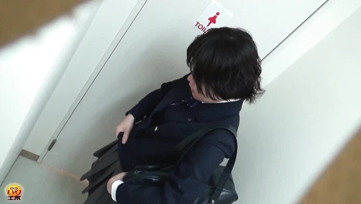 EE-225 01 Young schoolgirls and female students pooping on Japanese style toilet. Multi angle view voyeur