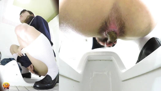 EE-225 02 Young schoolgirls and female students pooping on Japanese style toilet. Multi angle view voyeur, Amateur Collection, 