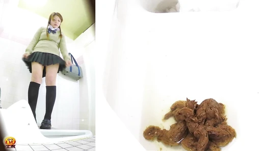 EE-225 03 Young schoolgirls and female students pooping on Japanese style toilet. Multi angle view voyeur, ManureFetish, 
