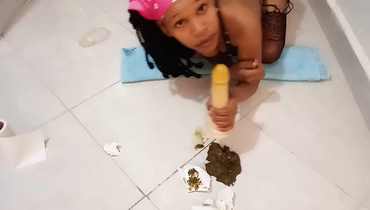Dirty nasty little whore - Pushing poop,tasting and smearing on ass