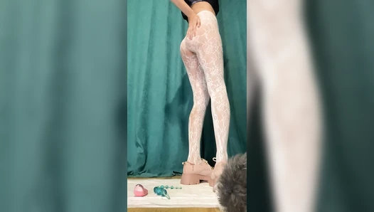 p00girl - cum from a vibrator, with anal balls in the ass, suck a dirty toy and chew shit