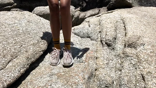NaomiBobba - Pooping on the rock of empty beach.