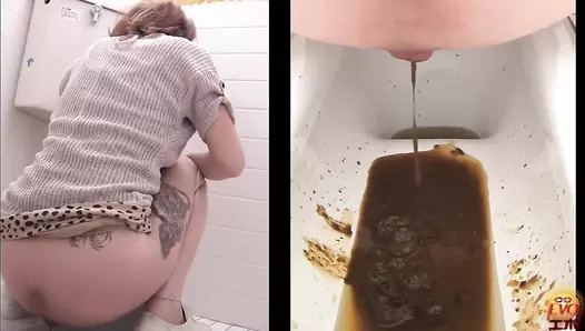 EE-022 01 Peeping on how feces piling up in the toilet bowl. WC vouyerism