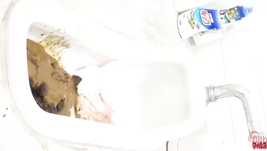 FF-090 02 Office ladies panicky shit piling. Clogged toilet