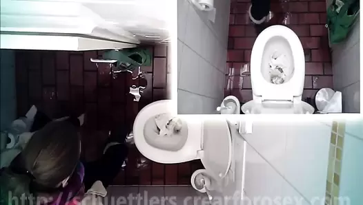 Hidden camera in the toilet and pooping woman